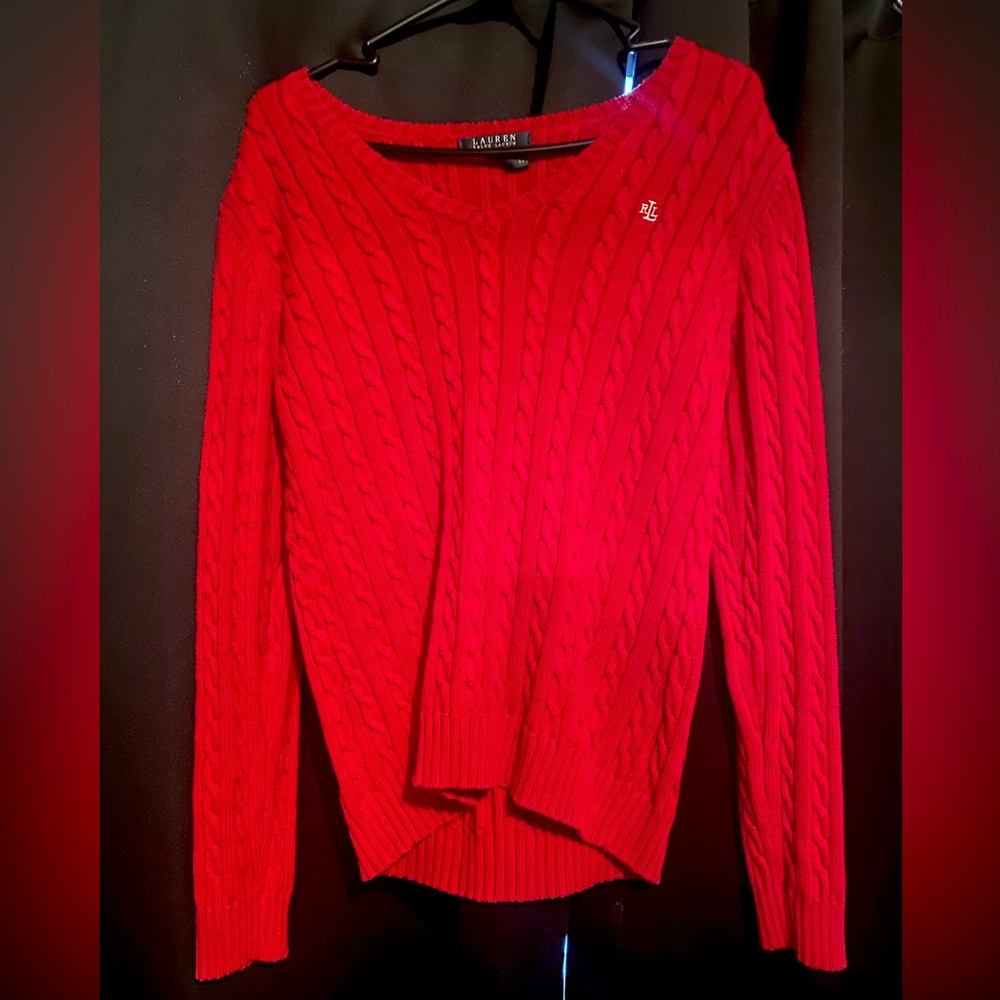 vintage oversized ralph lauren red cable knit sweater